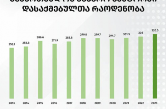 2023 წელს სახელმწიფო სექტორში დასაქმებულთა რაოდენობამ,  ბოლო 10 წლის რეკორდი, შეადგინა