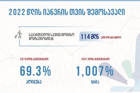 იანვარში საერთაშორისო მოგზაურობიდან შემოსავალმა 114 მილიონი დოლარი შეადგინა