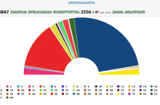 2556 უბნის მონაცემებით, „ქართულმა ოცნებამ“ ხმების 48.8%, „ნაციონალურმა მოძრაობამ“ 26.07% მიიღო