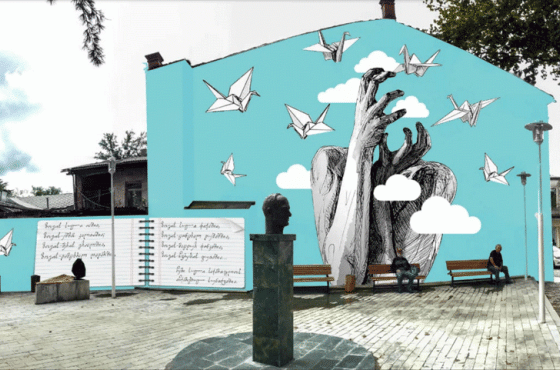 ქუთაისში, ზურაბ კუხიანიძის ძეგლის  მიმდებარედ არსებული კედელი მოიხატება 