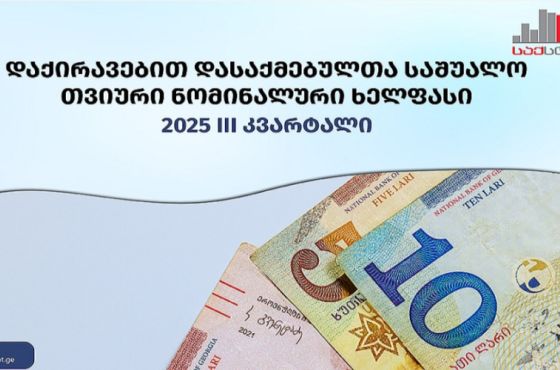 საქართველოში საშუალო ნომინალური ხელფასი 215 ლარით გაიზარდა და 2 271 ლარი შეადგინა - საქსტატი