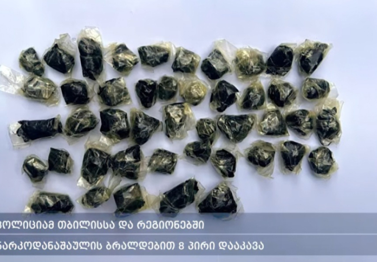 თბილისსა და რეგიონებში, ნარკოდანაშაულის ბრალდებით, 8 პირი დააკავეს - ამოღებულია სხვადასხვა სახის ნარკოტიკი
